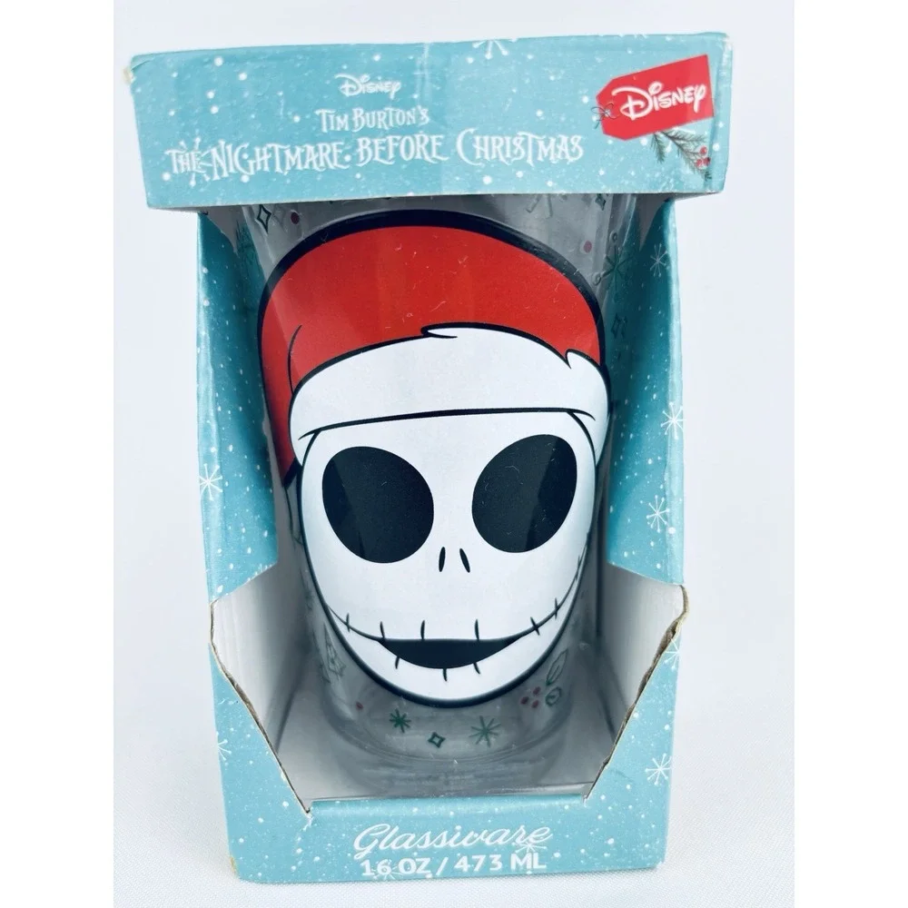 Disney Jack Skellington Christmas Santa Hat Drinking Glass 16 Oz Nightmare‎ Tim